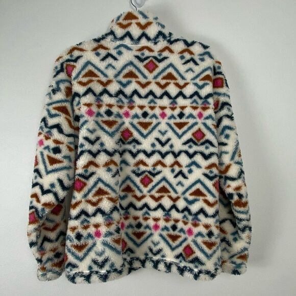 Eddie Bauer Cream Womens L 1/4 Zip Sherpa Sweater Aztec Tribal Plush Sweatshirt - Picture 2 of 12